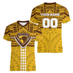 Personalized Hawthorn Hawks Women V-Neck T-Shirt Polynesian Tribal Pattern Heritage Football