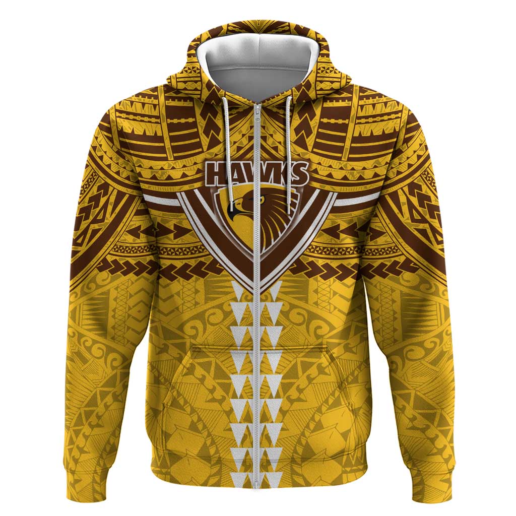 Personalized Hawthorn Hawks Zip Hoodie Polynesian Tribal Pattern Heritage Football