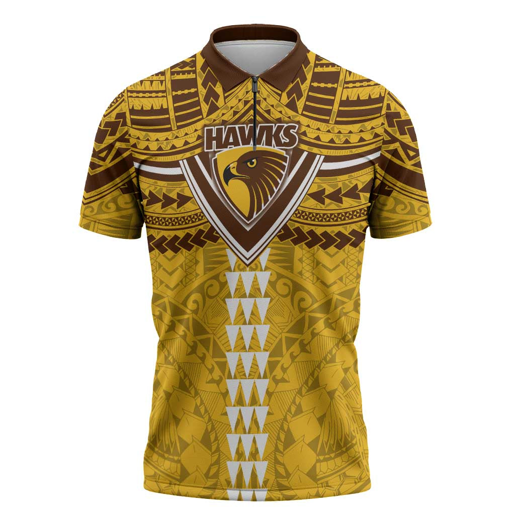 Personalized Hawthorn Hawks Zipper Polo Shirt Polynesian Tribal Pattern Heritage Football