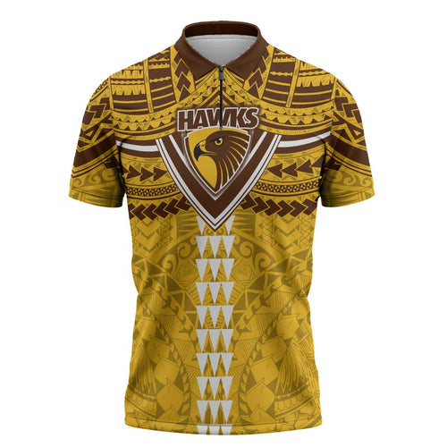 Personalized Hawthorn Hawks Zipper Polo Shirt Polynesian Tribal Pattern Heritage Football