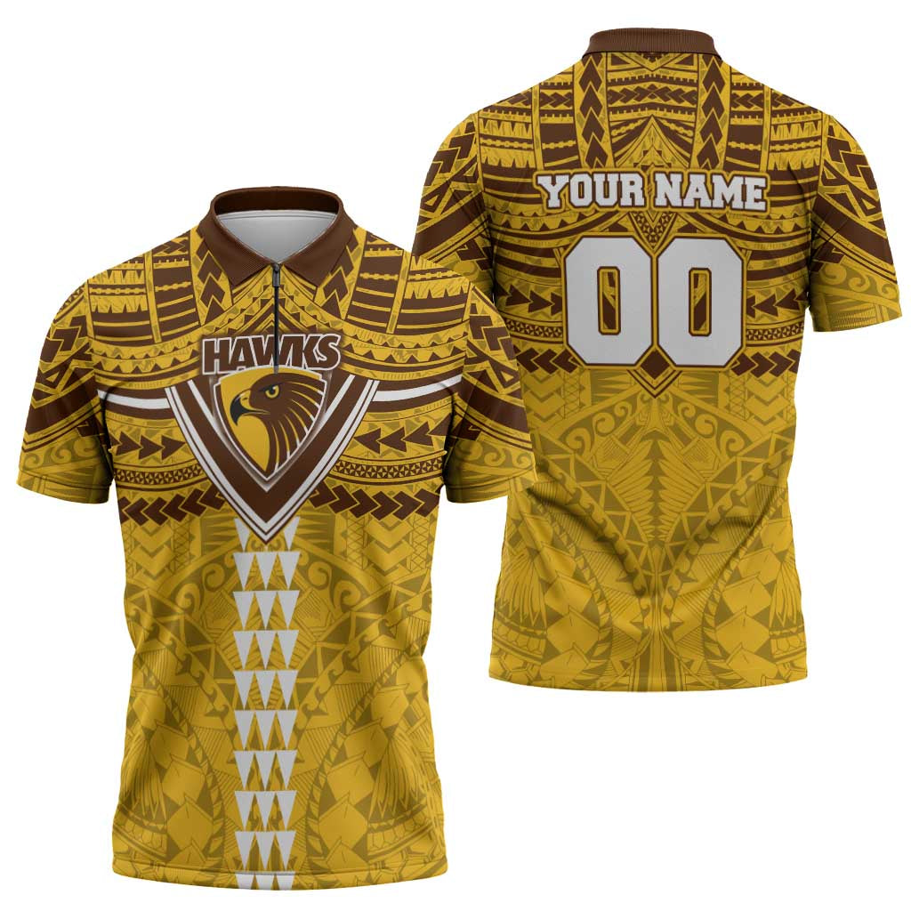 Personalized Hawthorn Hawks Zipper Polo Shirt Polynesian Tribal Pattern Heritage Football