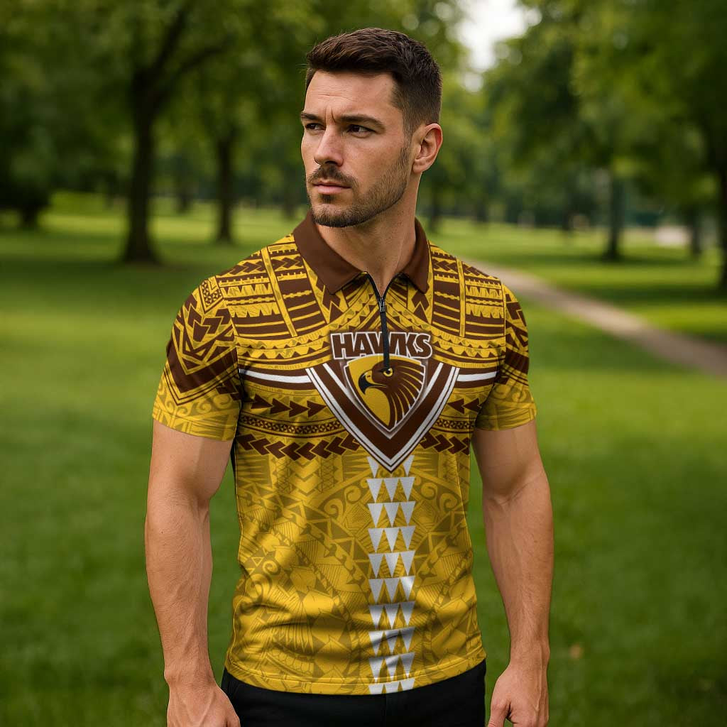 Personalized Hawthorn Hawks Zipper Polo Shirt Polynesian Tribal Pattern Heritage Football