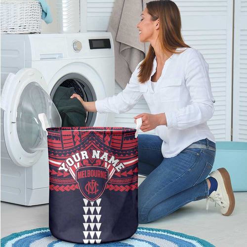 Personalized Melbourne Demons Laundry Basket Polynesian Tribal Pattern Heritage Football