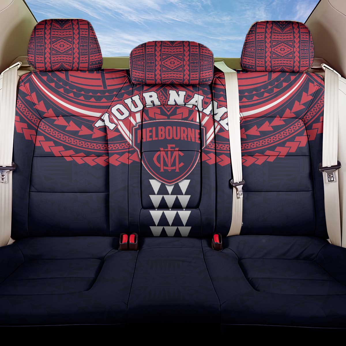 Personalized Melbourne Demons Back Car Seat Cover Polynesian Tribal Pattern Heritage Football