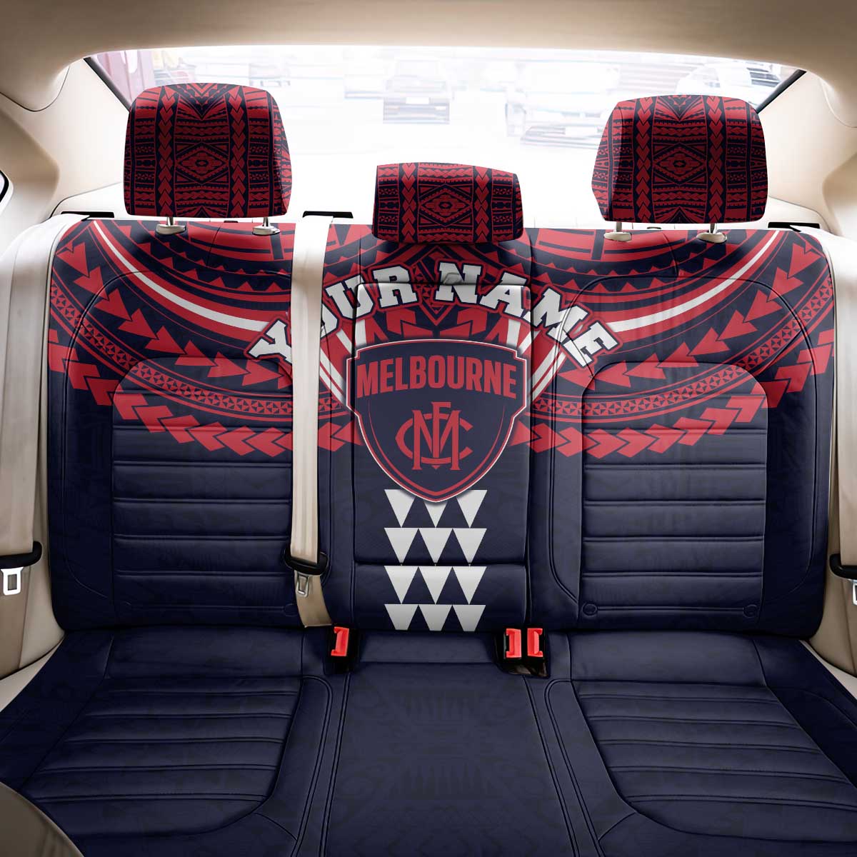 Personalized Melbourne Demons Back Car Seat Cover Polynesian Tribal Pattern Heritage Football