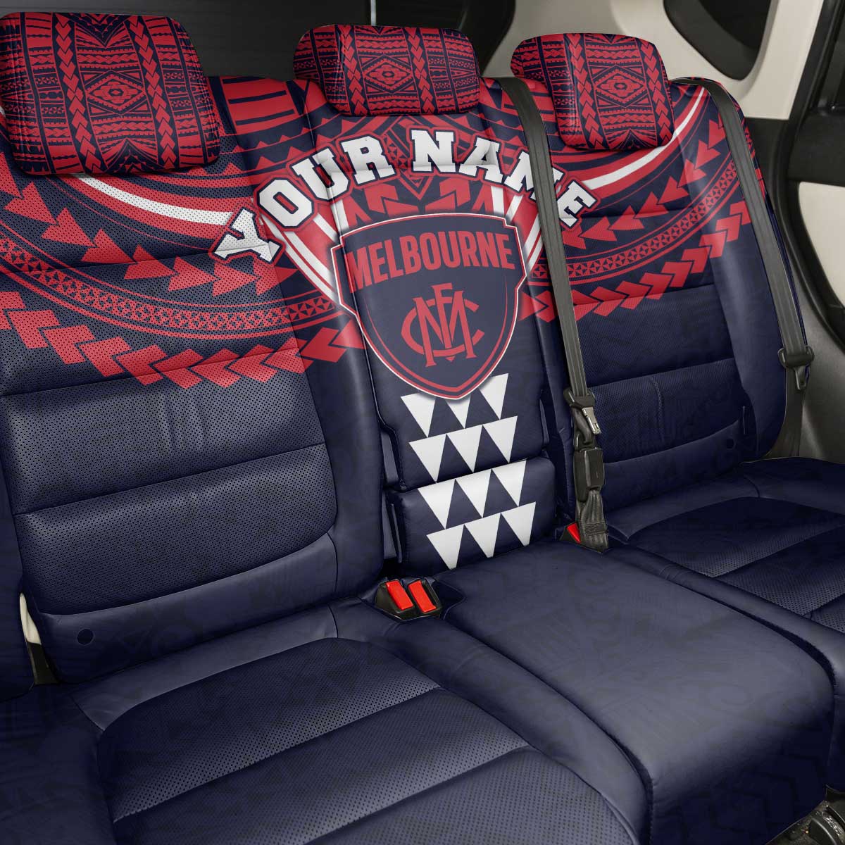 Personalized Melbourne Demons Back Car Seat Cover Polynesian Tribal Pattern Heritage Football