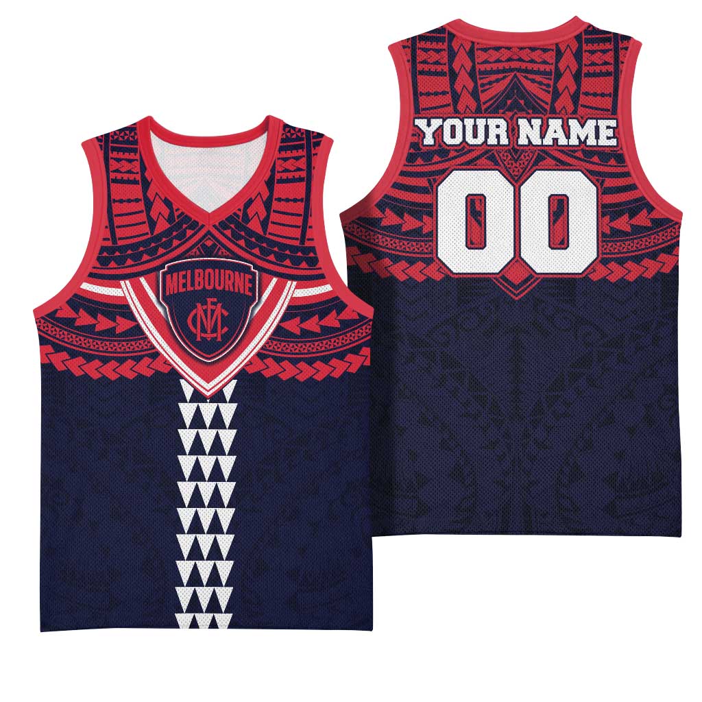 Personalized Melbourne Demons Basketball Jersey Polynesian Tribal Pattern Heritage Football