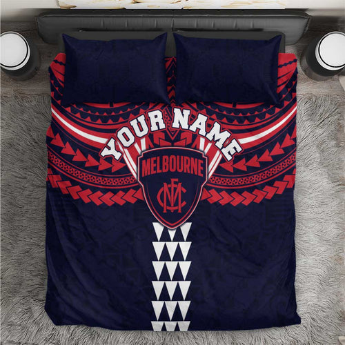 Personalized Melbourne Demons Bedding Set Polynesian Tribal Pattern Heritage Football