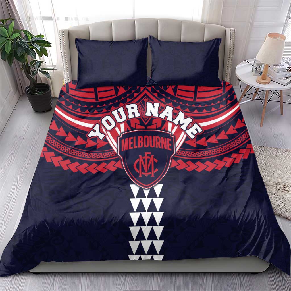 Personalized Melbourne Demons Bedding Set Polynesian Tribal Pattern Heritage Football