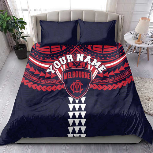 Personalized Melbourne Demons Bedding Set Polynesian Tribal Pattern Heritage Football