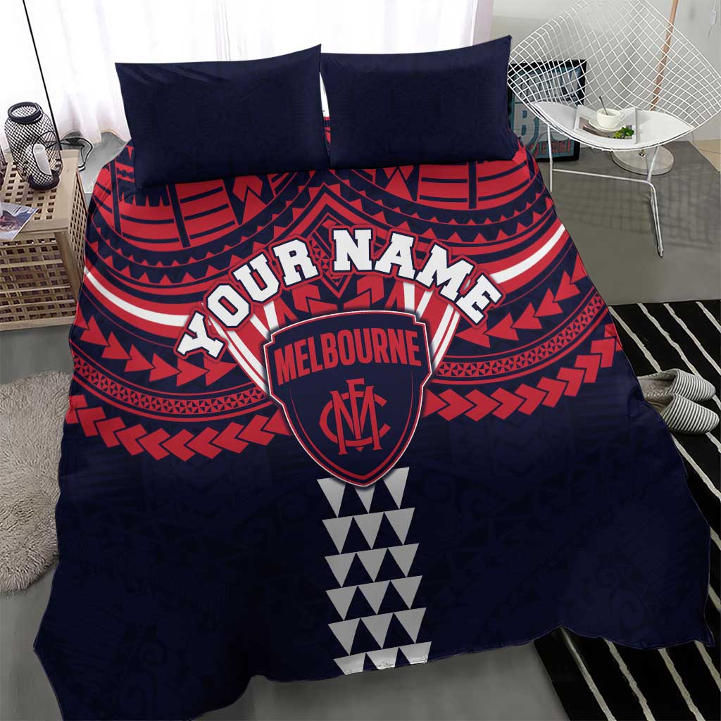 Personalized Melbourne Demons Bedding Set Polynesian Tribal Pattern Heritage Football