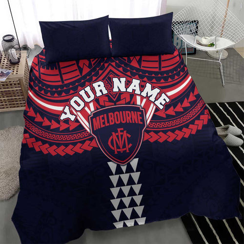 Personalized Melbourne Demons Bedding Set Polynesian Tribal Pattern Heritage Football