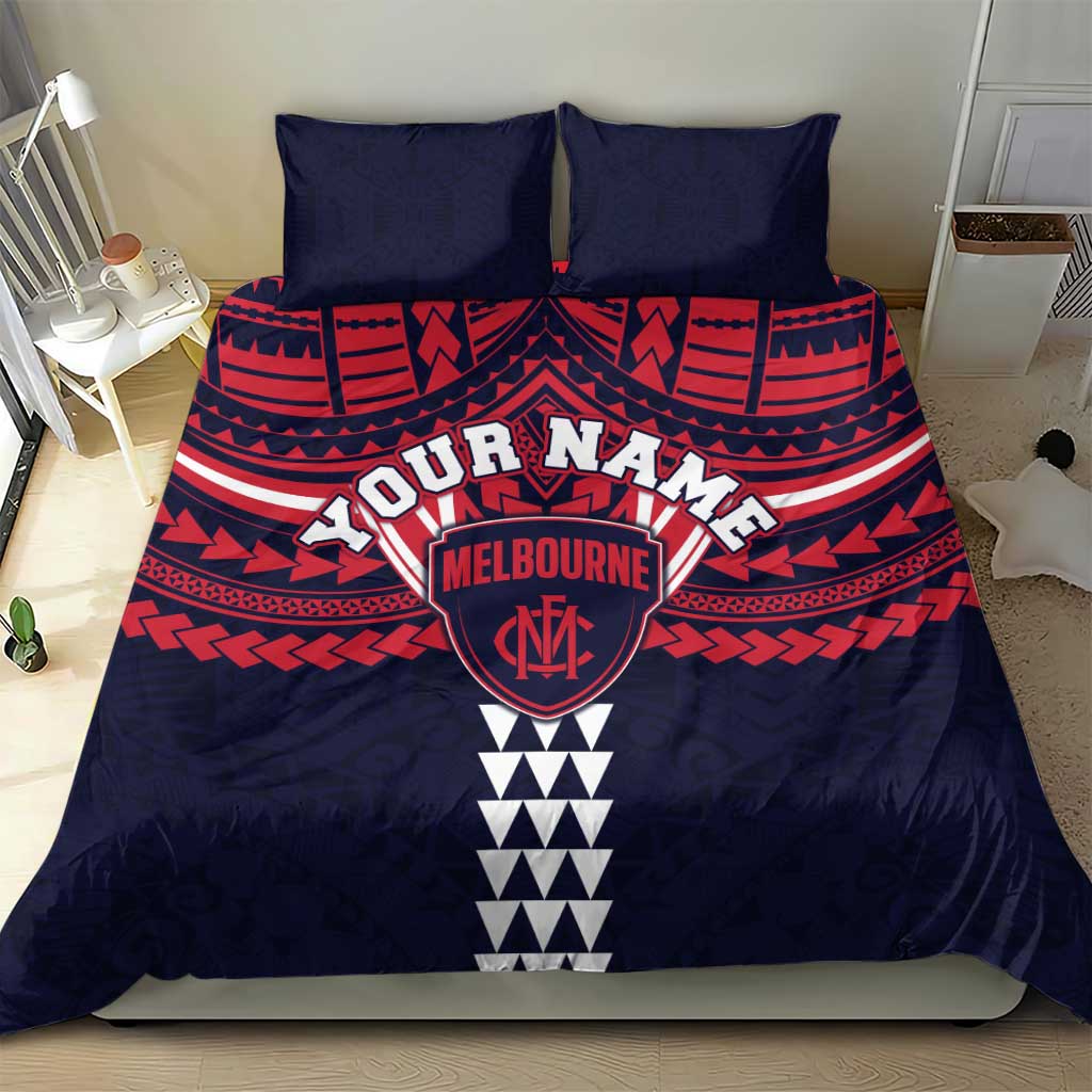 Personalized Melbourne Demons Bedding Set Polynesian Tribal Pattern Heritage Football