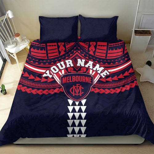 Personalized Melbourne Demons Bedding Set Polynesian Tribal Pattern Heritage Football