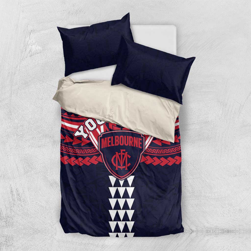 Personalized Melbourne Demons Bedding Set Polynesian Tribal Pattern Heritage Football