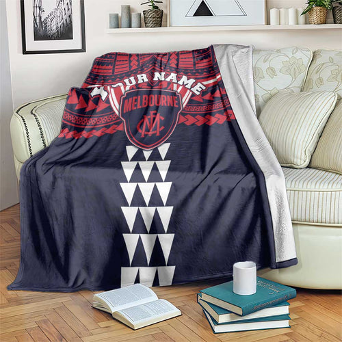 Personalized Melbourne Demons Blanket Polynesian Tribal Pattern Heritage Football