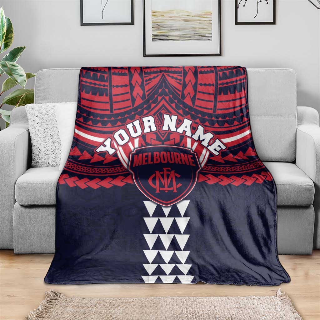 Personalized Melbourne Demons Blanket Polynesian Tribal Pattern Heritage Football