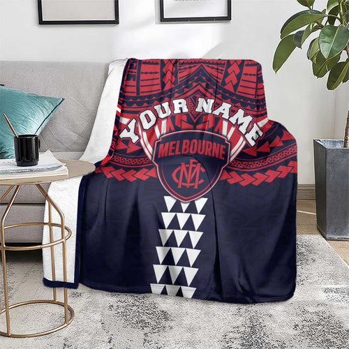 Personalized Melbourne Demons Blanket Polynesian Tribal Pattern Heritage Football