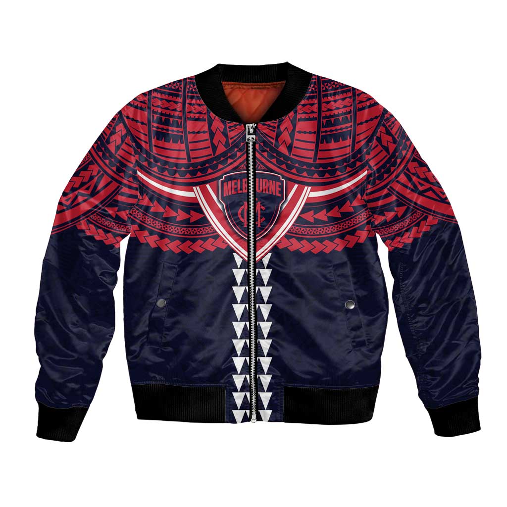 Personalized Melbourne Demons Bomber Jacket Polynesian Tribal Pattern Heritage Football