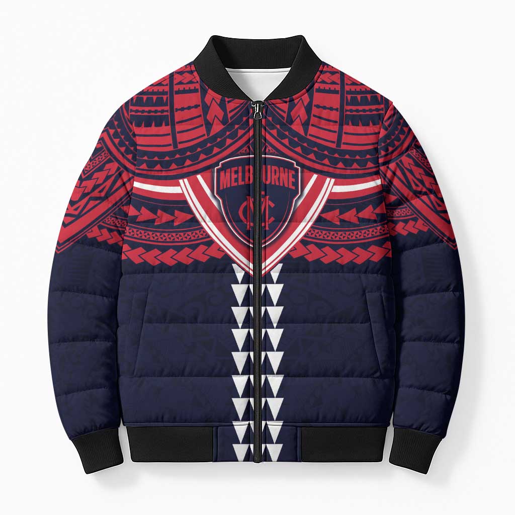 Personalized Melbourne Demons Bomber Puffer Jacket Polynesian Tribal Pattern Heritage Football
