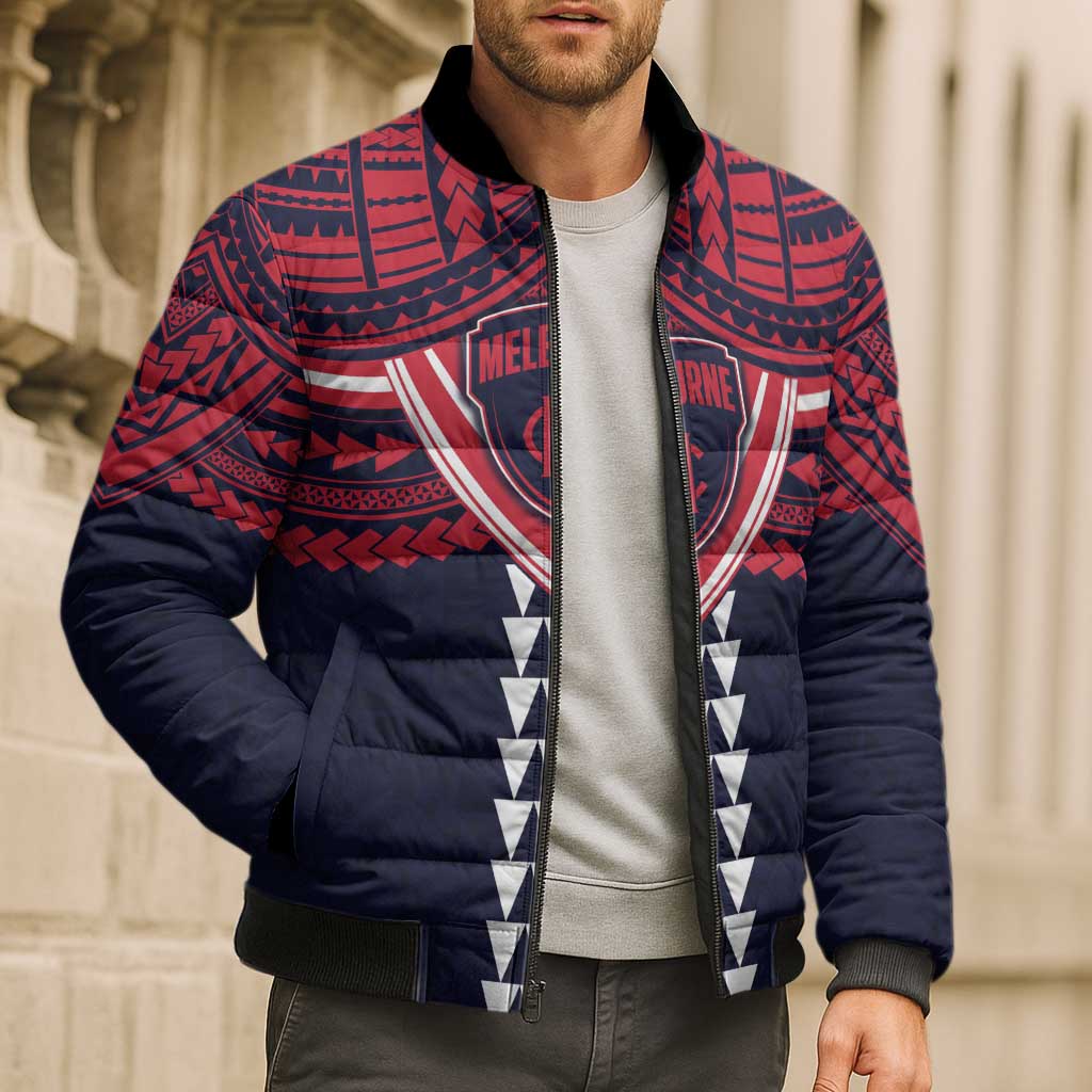 Personalized Melbourne Demons Bomber Puffer Jacket Polynesian Tribal Pattern Heritage Football