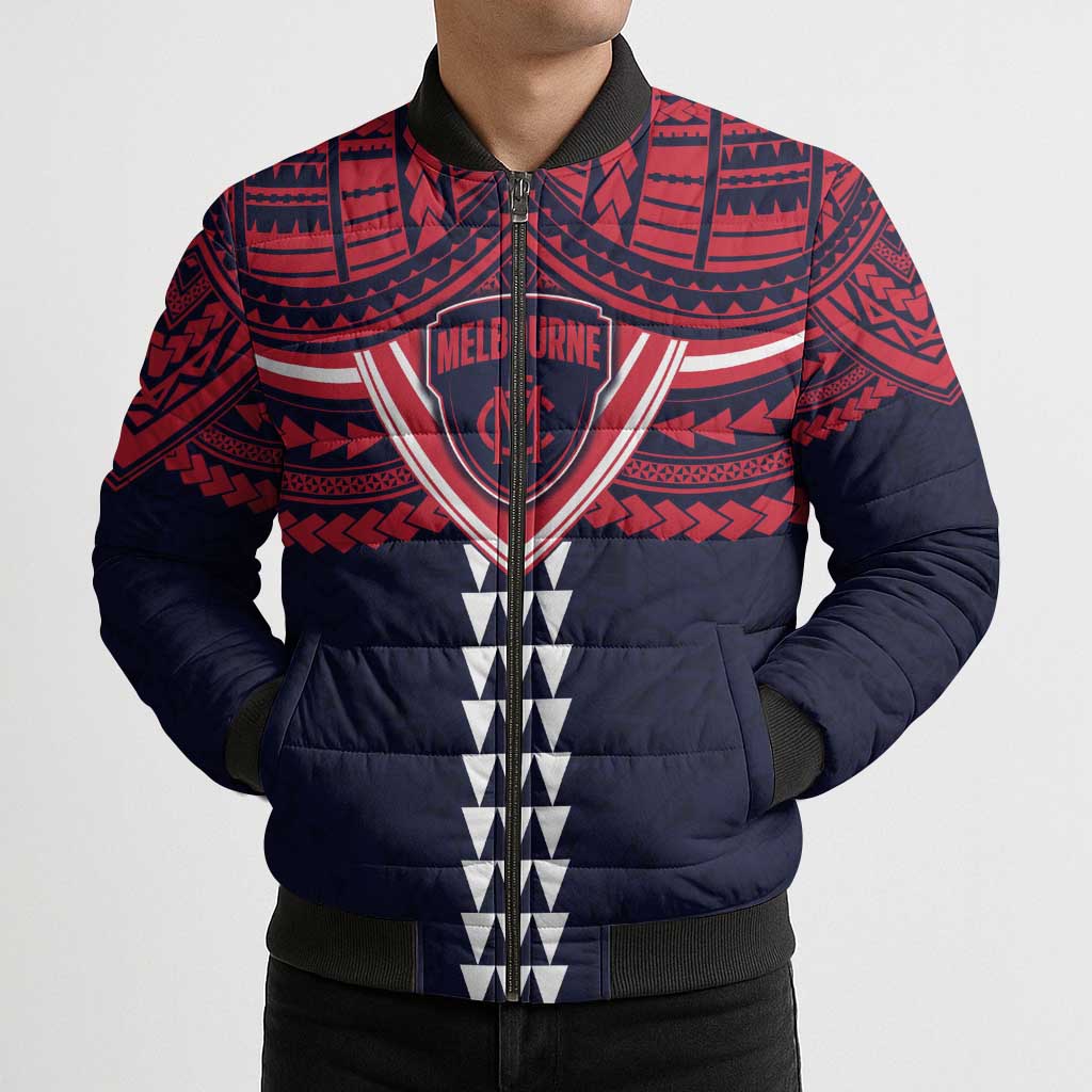 Personalized Melbourne Demons Bomber Puffer Jacket Polynesian Tribal Pattern Heritage Football