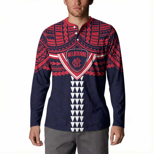 Personalized Melbourne Demons Button Sweatshirt Polynesian Tribal Pattern Heritage Football