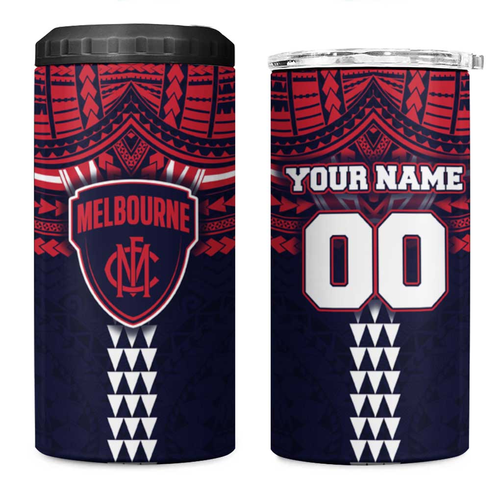 Personalized Melbourne Demons 4 in 1 Can Cooler Tumbler Polynesian Tribal Pattern Heritage Football