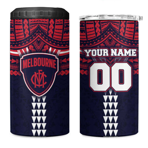 Personalized Melbourne Demons 4 in 1 Can Cooler Tumbler Polynesian Tribal Pattern Heritage Football