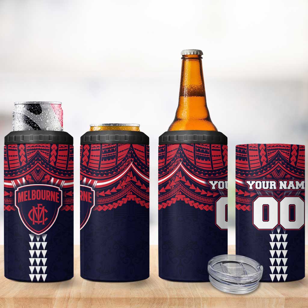 Personalized Melbourne Demons 4 in 1 Can Cooler Tumbler Polynesian Tribal Pattern Heritage Football