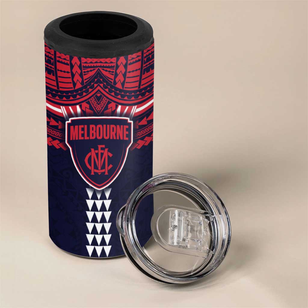 Personalized Melbourne Demons 4 in 1 Can Cooler Tumbler Polynesian Tribal Pattern Heritage Football