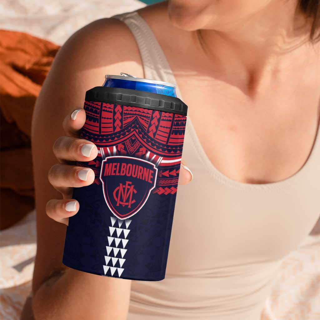 Personalized Melbourne Demons 4 in 1 Can Cooler Tumbler Polynesian Tribal Pattern Heritage Football