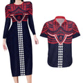 Personalized Melbourne Demons Couples Matching Long Sleeve Bodycon Dress and Hawaiian Shirt Polynesian Tribal Pattern Heritage Football