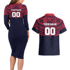 Personalized Melbourne Demons Couples Matching Long Sleeve Bodycon Dress and Hawaiian Shirt Polynesian Tribal Pattern Heritage Football
