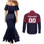 Personalized Melbourne Demons Couples Matching Mermaid Dress and Long Sleeve Button Shirt Polynesian Tribal Pattern Heritage Football