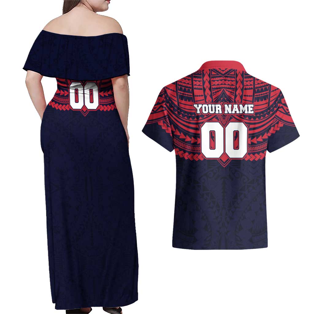 Personalized Melbourne Demons Couples Matching Off Shoulder Maxi Dress and Hawaiian Shirt Polynesian Tribal Pattern Heritage Football