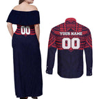 Personalized Melbourne Demons Couples Matching Off Shoulder Maxi Dress and Long Sleeve Button Shirt Polynesian Tribal Pattern Heritage Football