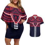Personalized Melbourne Demons Couples Matching Off Shoulder Short Dress and Hawaiian Shirt Polynesian Tribal Pattern Heritage Football