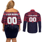 Personalized Melbourne Demons Couples Matching Off Shoulder Short Dress and Long Sleeve Button Shirt Polynesian Tribal Pattern Heritage Football