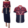 Personalized Melbourne Demons Couples Matching Puletasi and Hawaiian Shirt Polynesian Tribal Pattern Heritage Football
