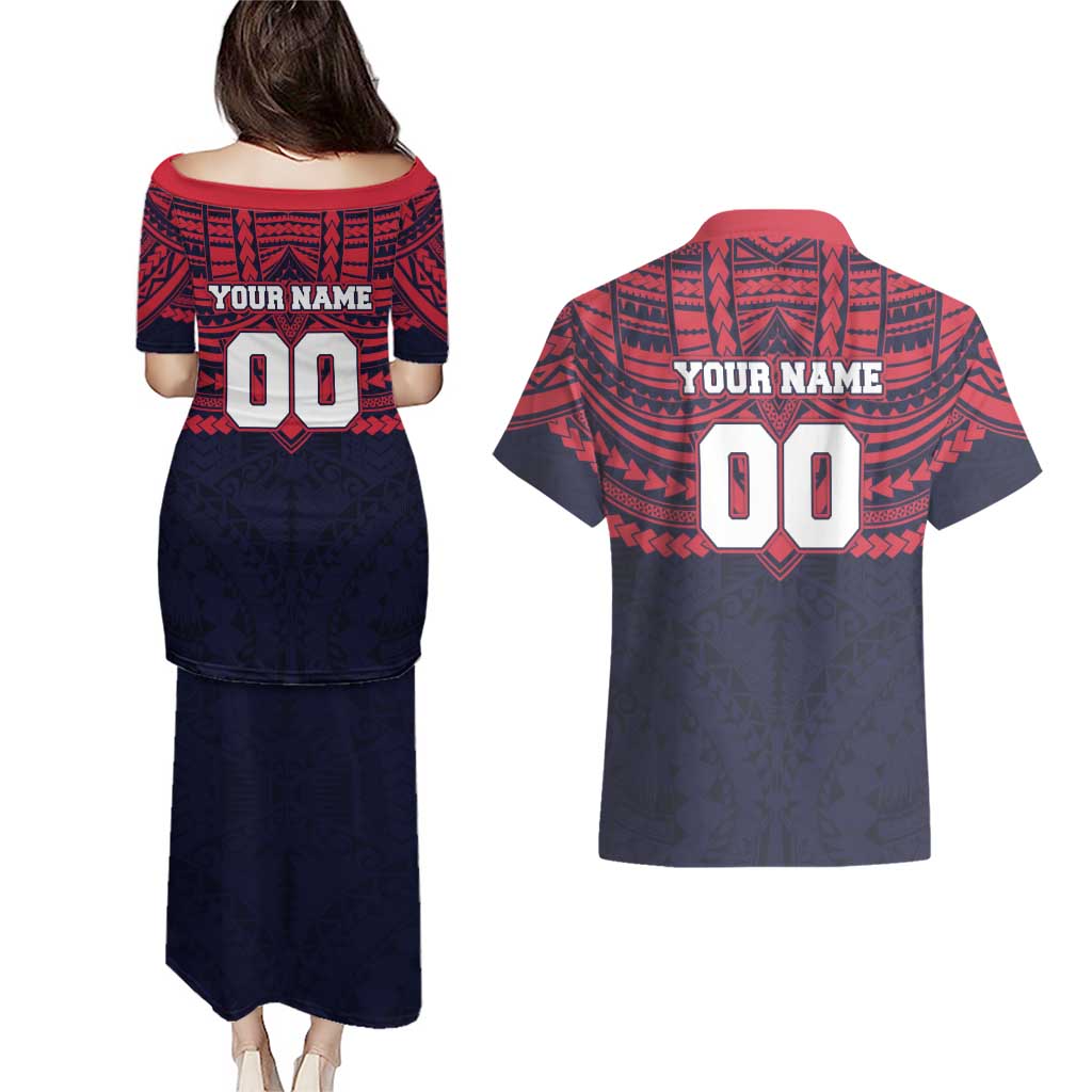 Personalized Melbourne Demons Couples Matching Puletasi and Hawaiian Shirt Polynesian Tribal Pattern Heritage Football