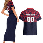 Personalized Melbourne Demons Couples Matching Short Sleeve Bodycon Dress and Hawaiian Shirt Polynesian Tribal Pattern Heritage Football