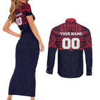 Personalized Melbourne Demons Couples Matching Short Sleeve Bodycon Dress and Long Sleeve Button Shirt Polynesian Tribal Pattern Heritage Football