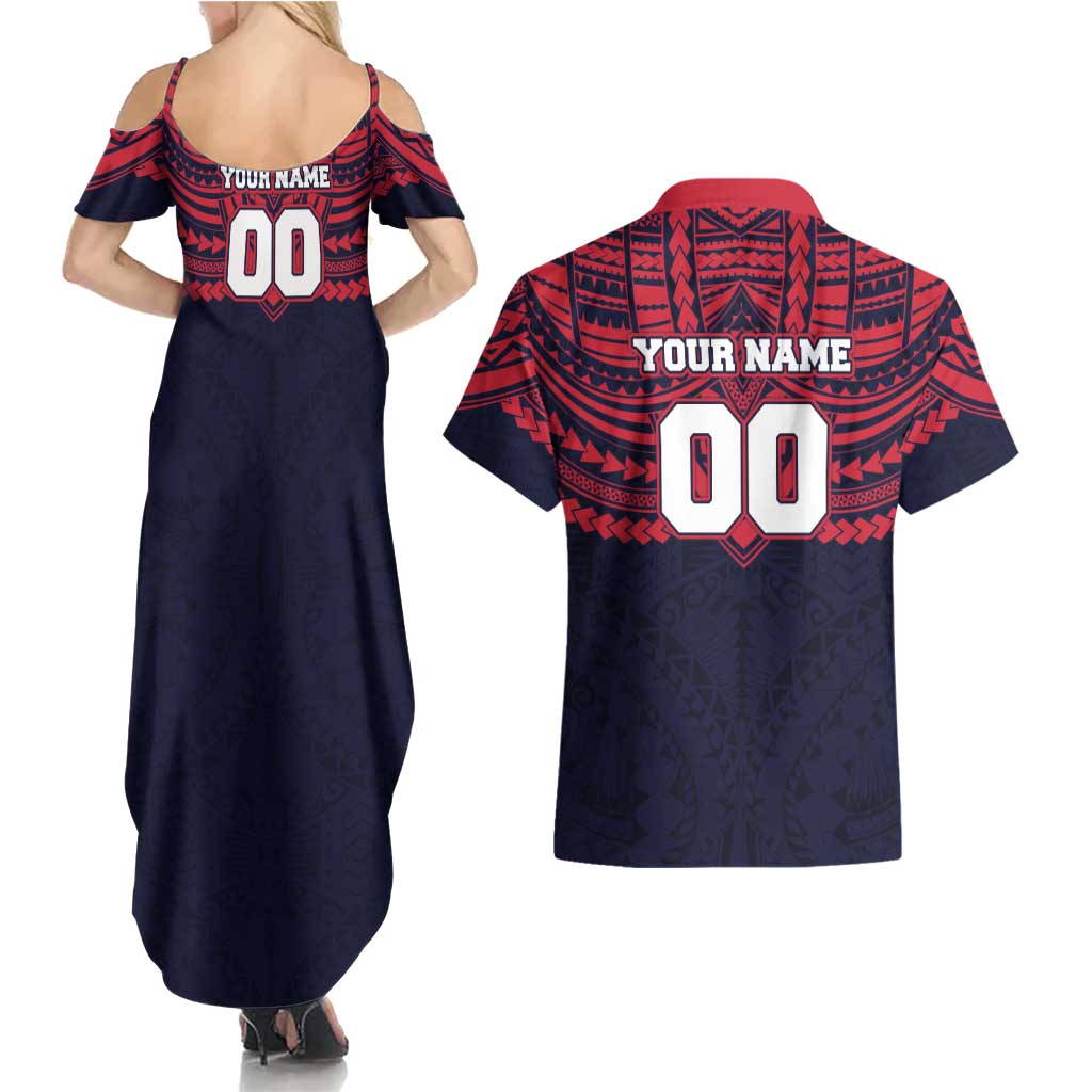 Personalized Melbourne Demons Couples Matching Summer Maxi Dress and Hawaiian Shirt Polynesian Tribal Pattern Heritage Football