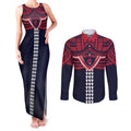 Personalized Melbourne Demons Couples Matching Tank Maxi Dress and Long Sleeve Button Shirt Polynesian Tribal Pattern Heritage Football