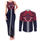 Personalized Melbourne Demons Couples Matching Tank Maxi Dress and Long Sleeve Button Shirt Polynesian Tribal Pattern Heritage Football