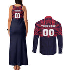 Personalized Melbourne Demons Couples Matching Tank Maxi Dress and Long Sleeve Button Shirt Polynesian Tribal Pattern Heritage Football