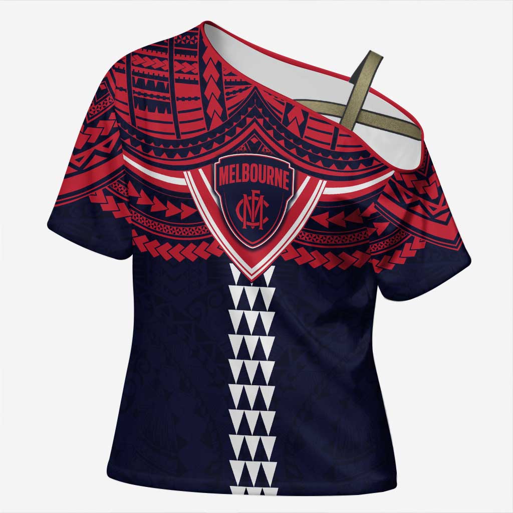 Personalized Melbourne Demons Cross Shoulder Shirt Polynesian Tribal Pattern Heritage Football