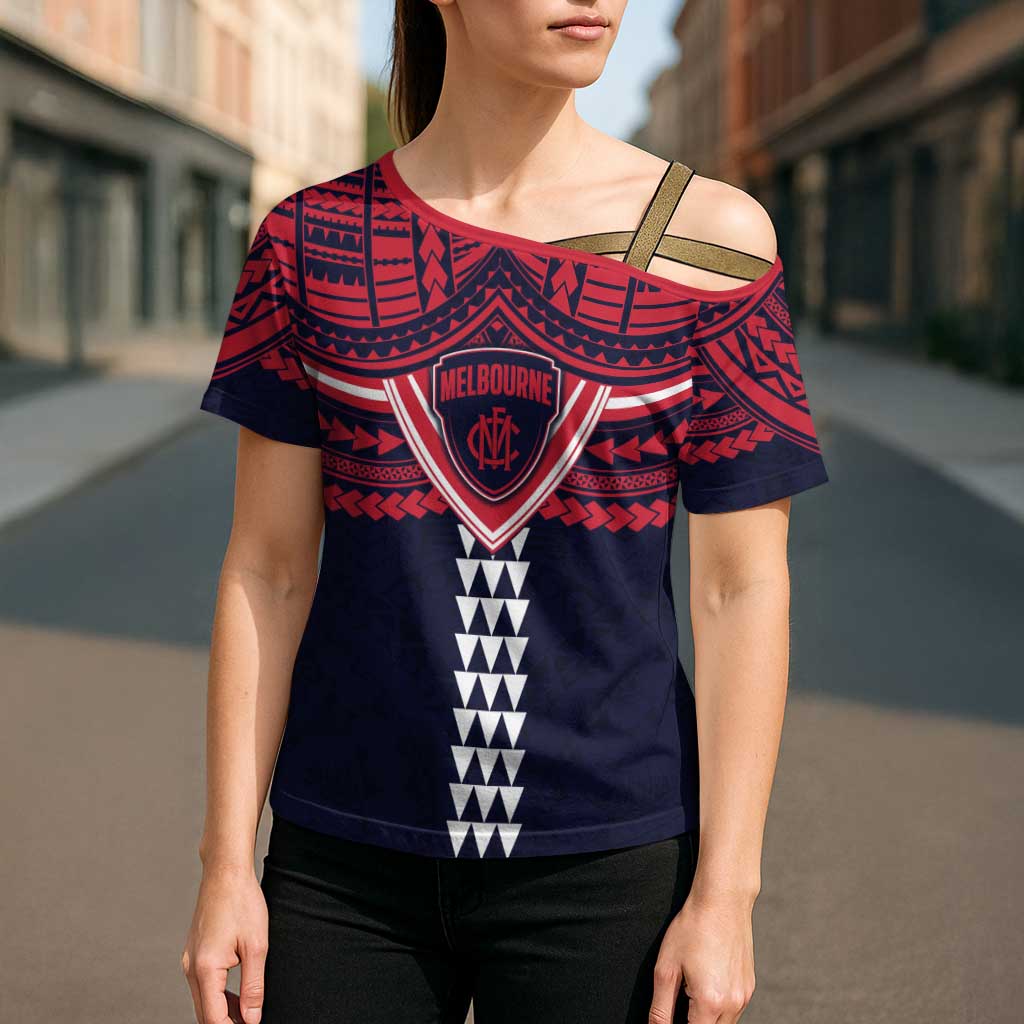 Personalized Melbourne Demons Cross Shoulder Shirt Polynesian Tribal Pattern Heritage Football