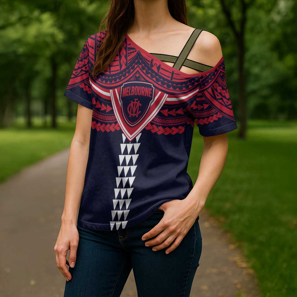Personalized Melbourne Demons Cross Shoulder Shirt Polynesian Tribal Pattern Heritage Football